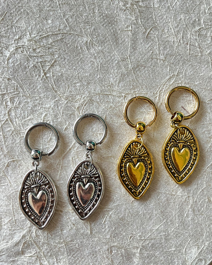 Edwina Vintage Golden Heart Shield Earrings