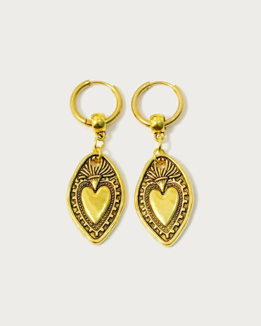 Edwina Vintage Silver Heart Shield Earrings