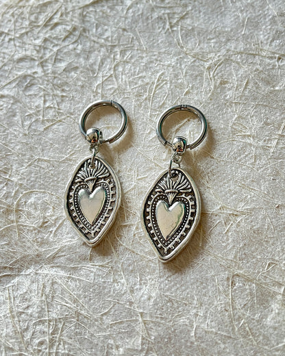 Edwina Vintage Silver Heart Shield Earrings