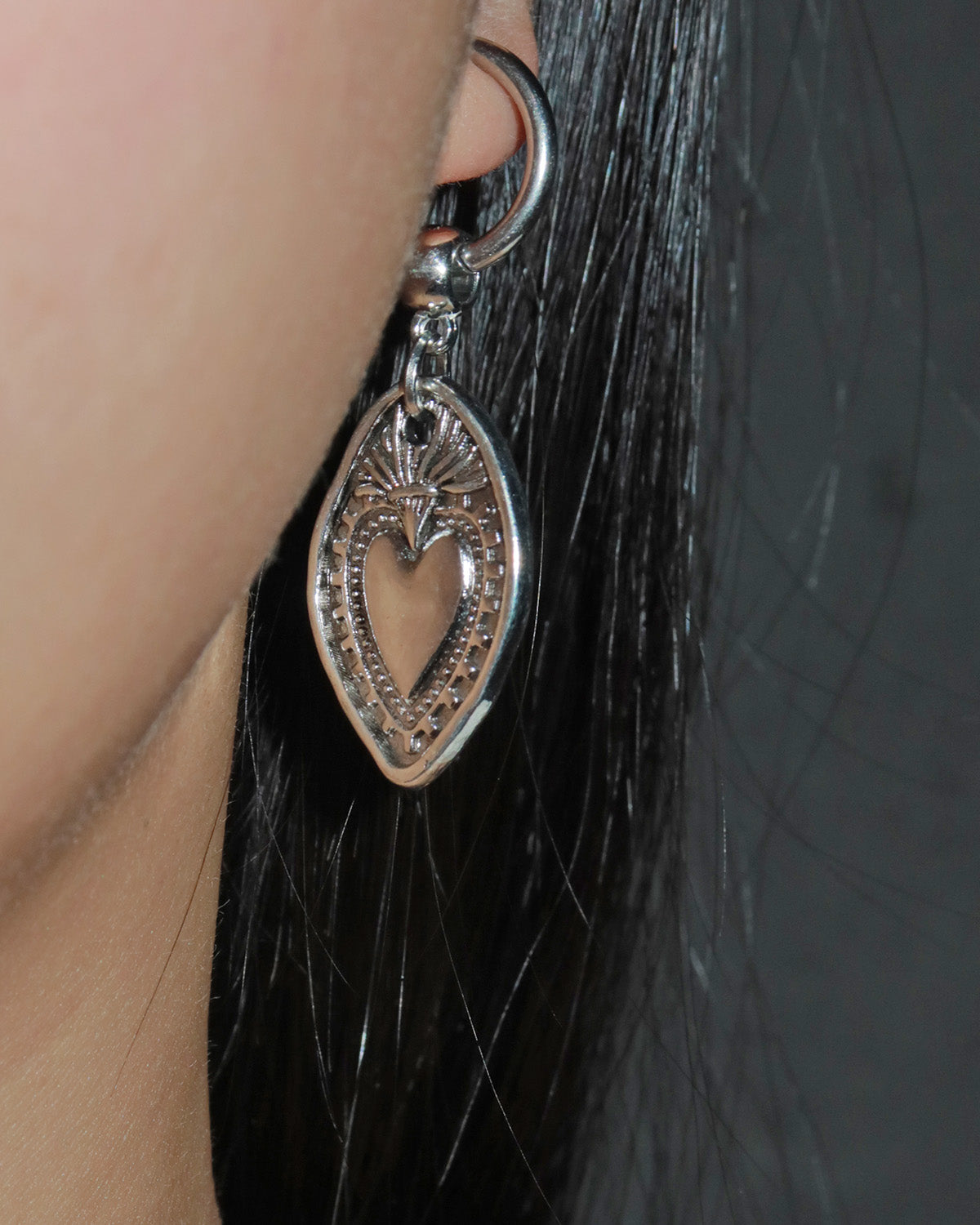 Edwina Vintage Silver Heart Shield Earrings