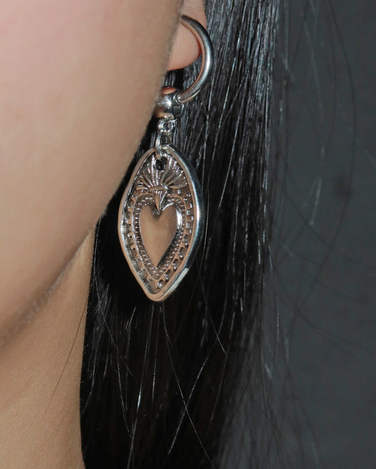 Edwina Vintage Silver Heart Shield Earrings