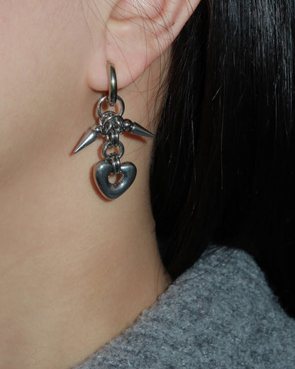 Mei Rivet Spike Heart Silver Hoop Earrings