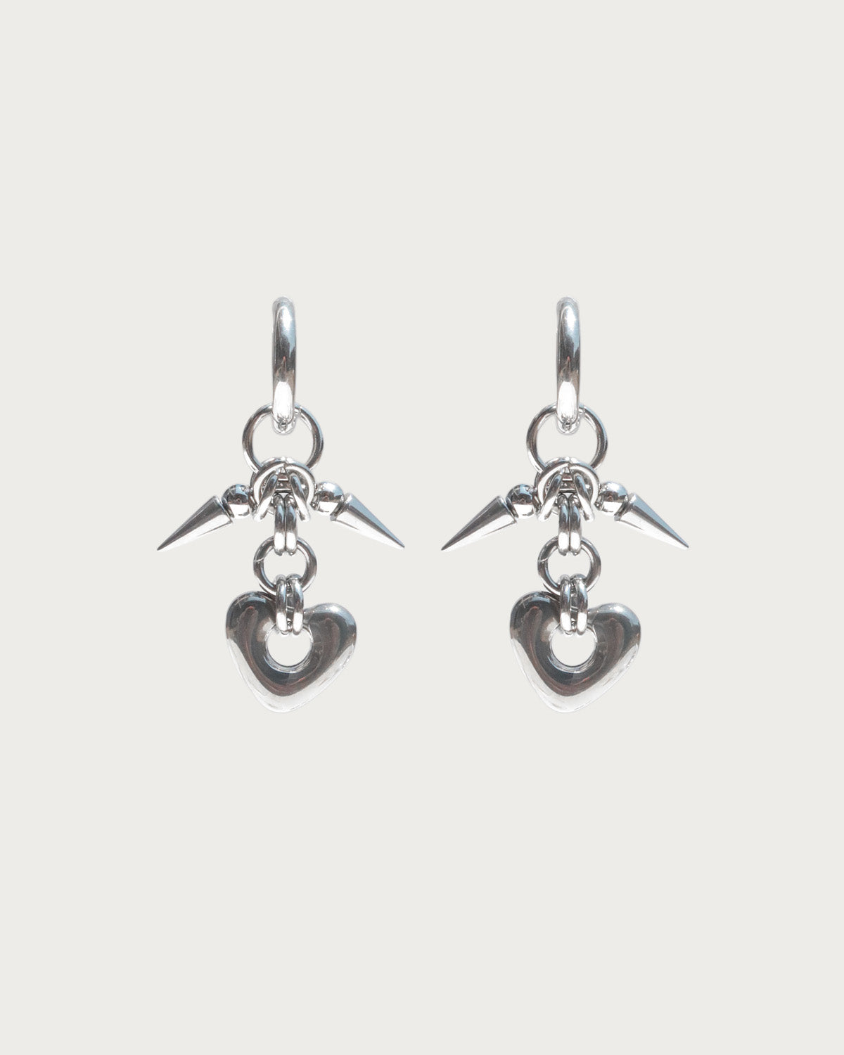 Mei Rivet Spike Heart Silver Hoop Earrings