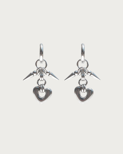 Mei Rivet Spike Heart Silver Hoop Earrings