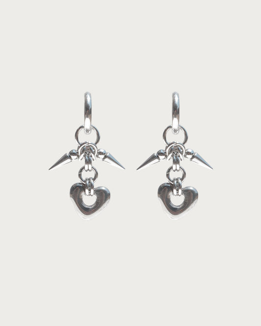 Mei Rivet Spike Heart Silver Hoop Earrings