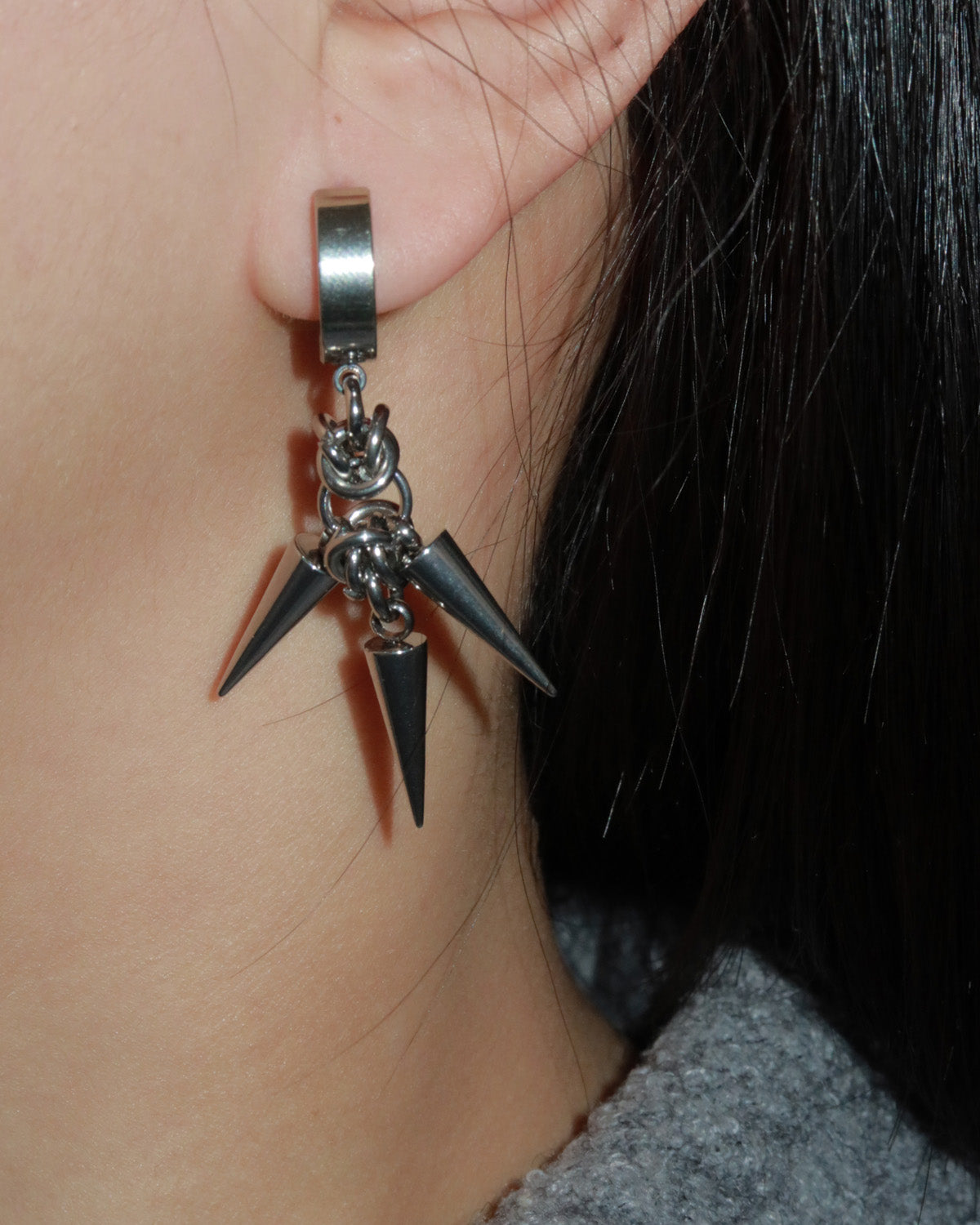 Yuki Thorns Spike Silver Hoop Earrings