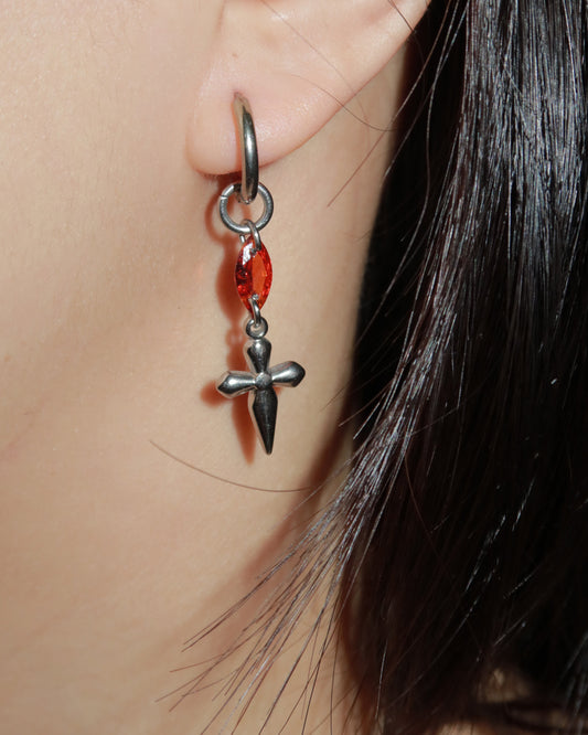 Seraphina Reddish Orange Cross Silver Hoop Earrings