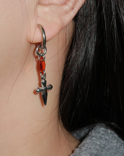 Seraphina Reddish Orange Cross Silver Hoop Earrings