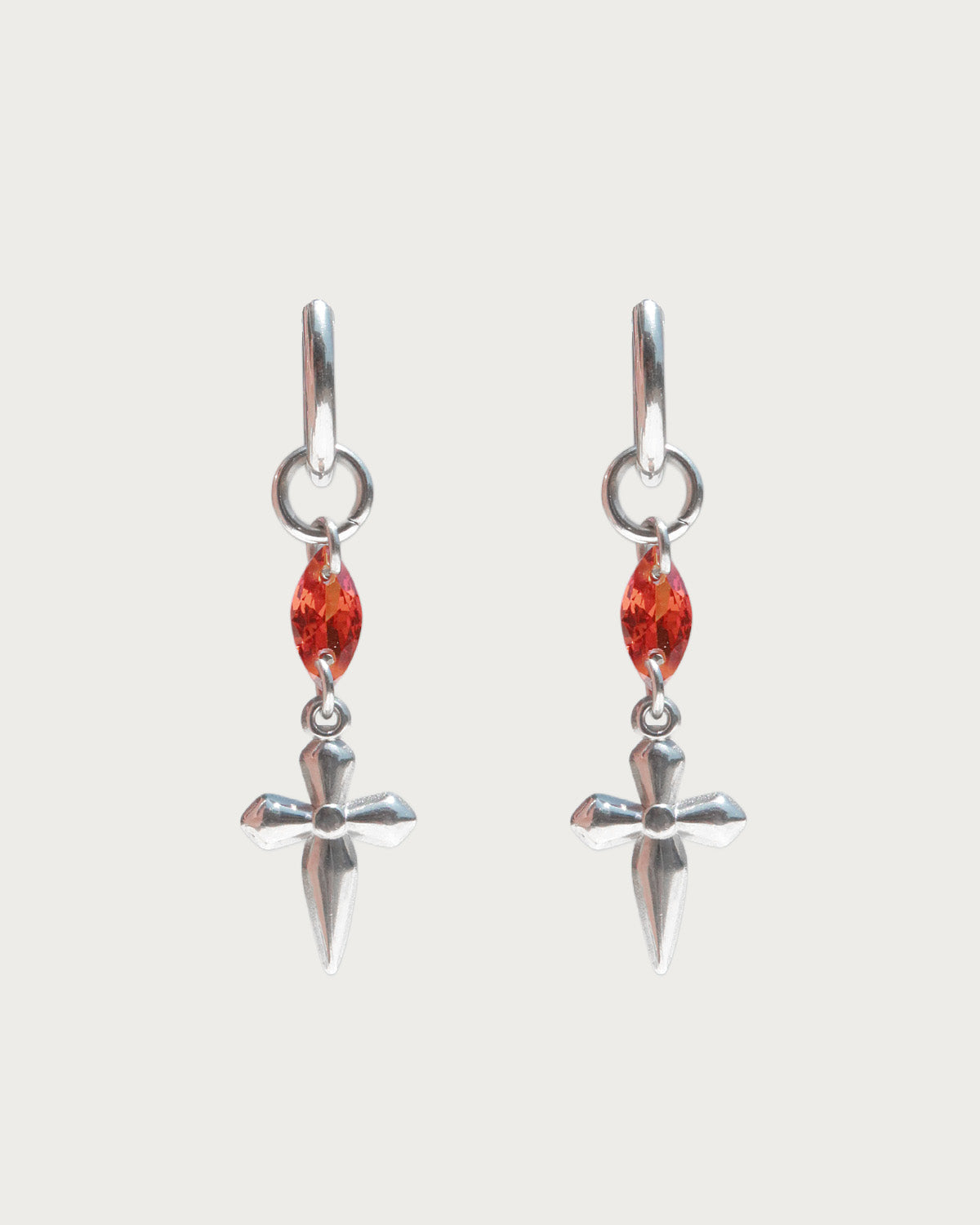Seraphina Reddish Orange Cross Silver Hoop Earrings