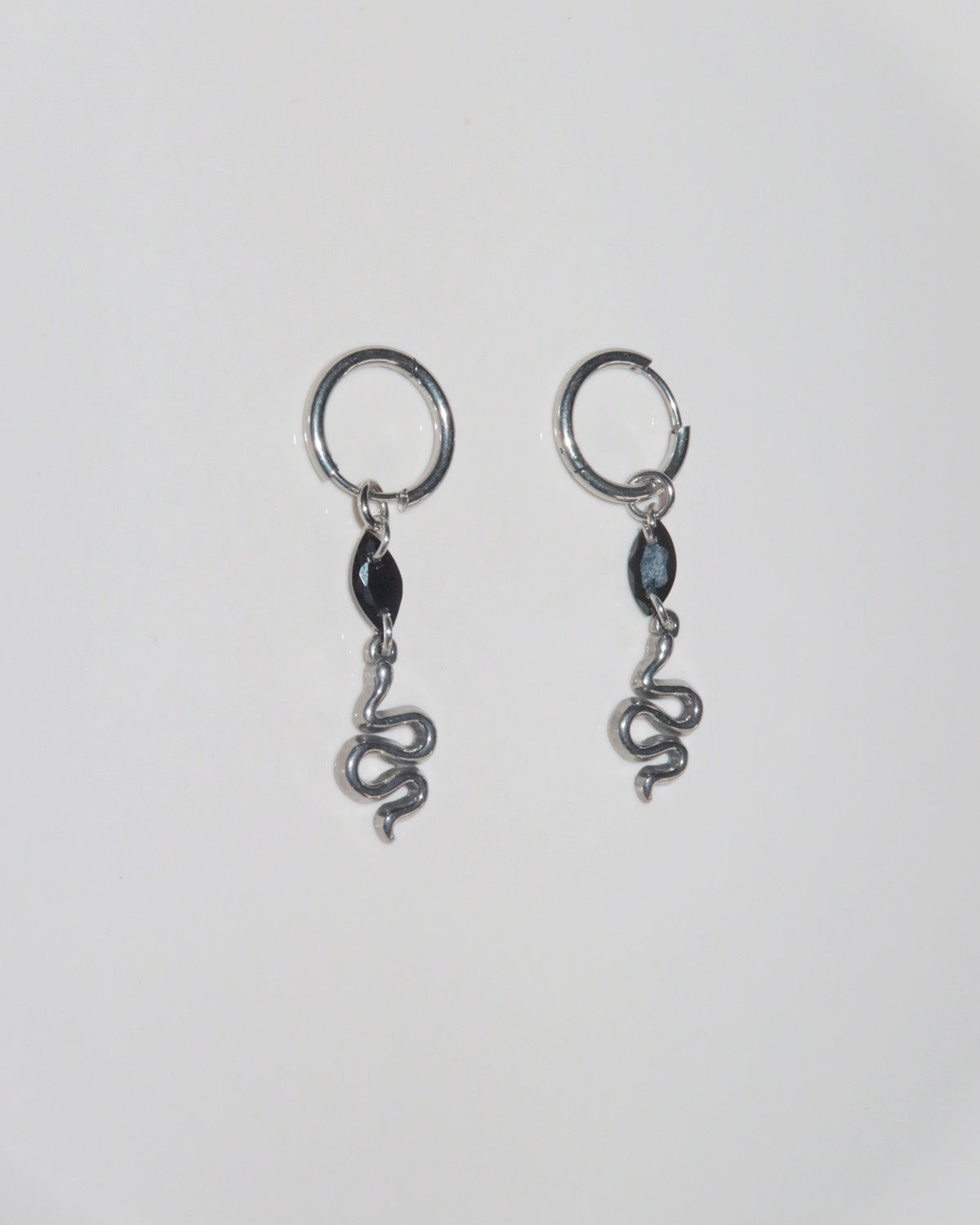 Medusa Serpent Punk Black Silver Drop Earrings