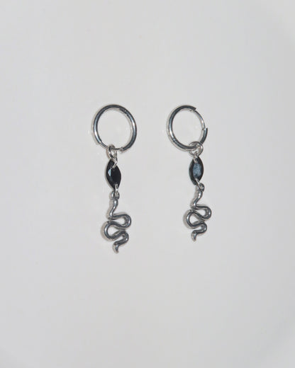 Medusa Serpent Punk Black Silver Drop Earrings