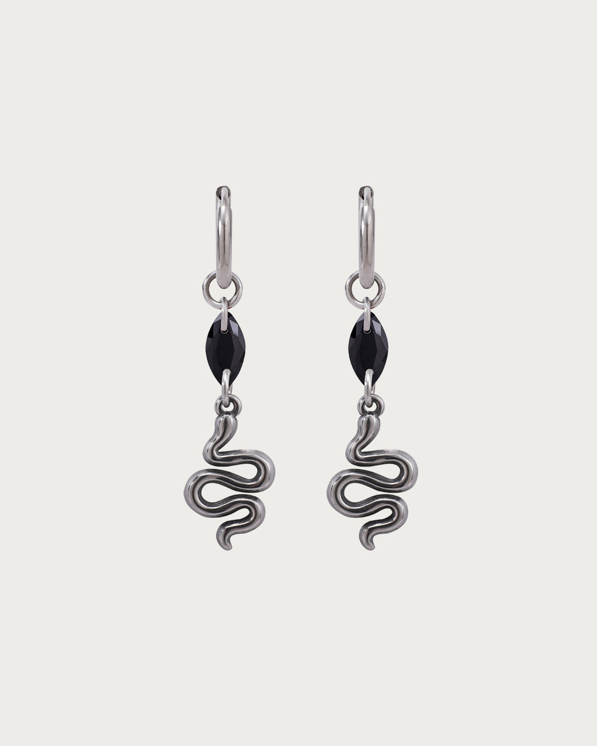 Medusa Serpent Punk Black Silver Drop Earrings
