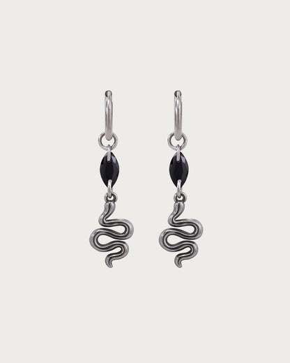 Medusa Serpent Punk Black Silver Drop Earrings