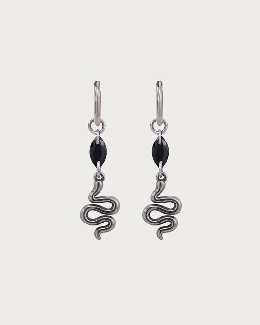 Medusa Serpent Punk Black Silver Drop Earrings