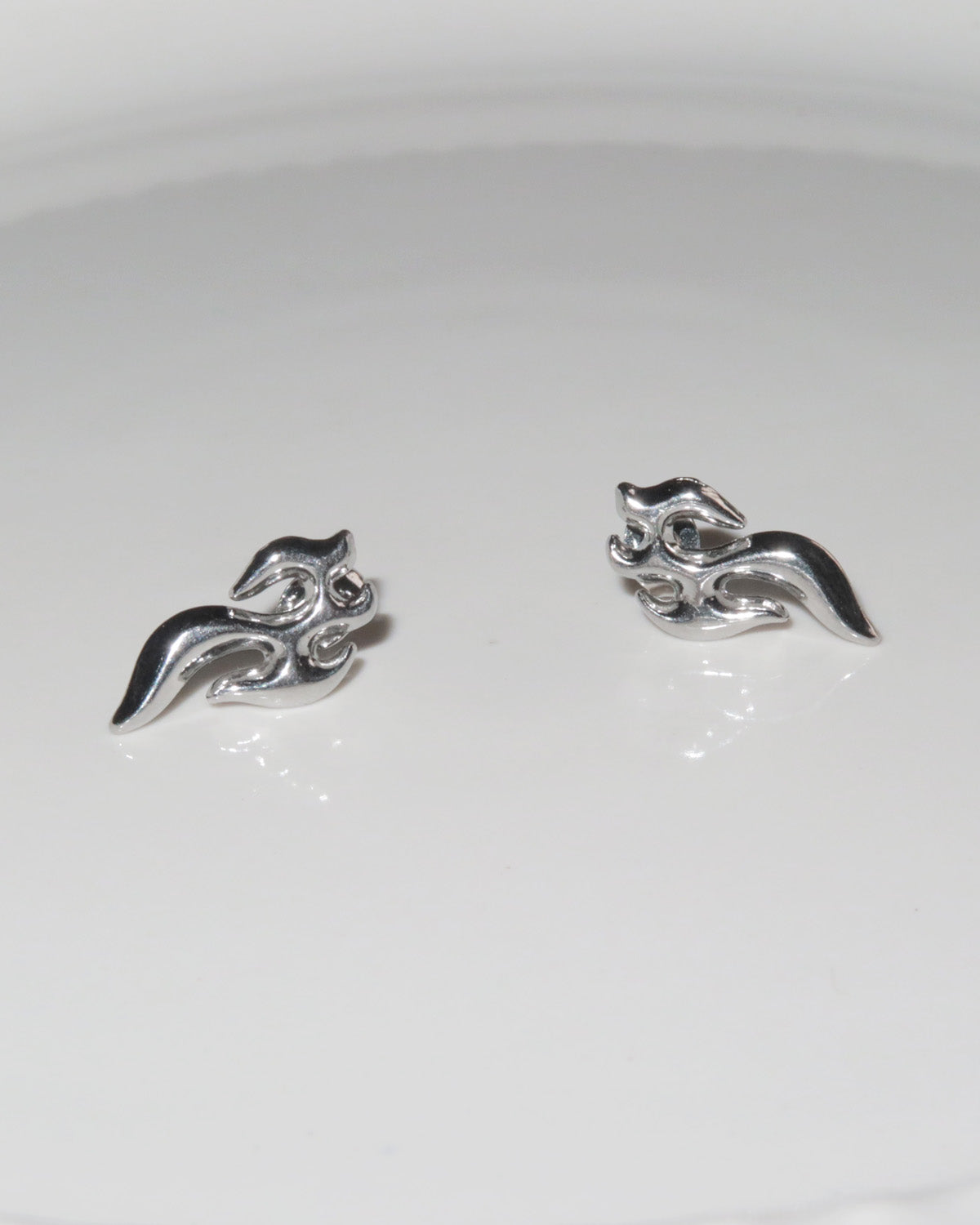 Blaze Flame Punk Silver Stud Earrings