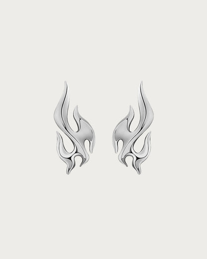 Blaze Flame Punk Silver Stud Earrings