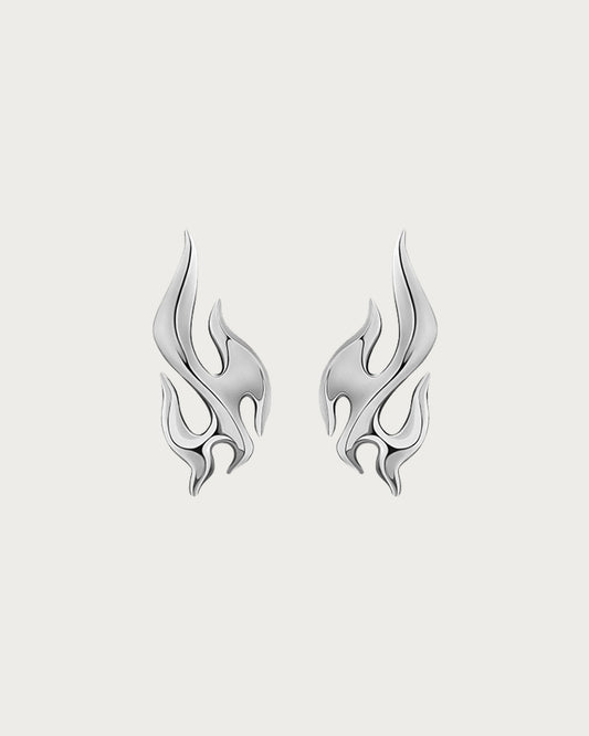 Blaze Flame Punk Silver Stud Earrings
