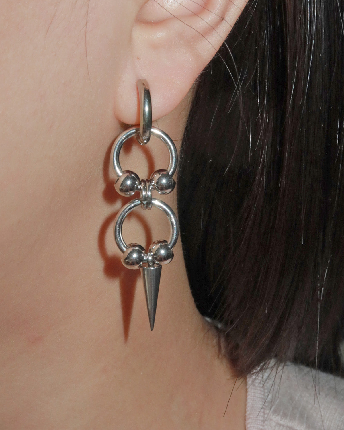 Saki Spike Double Ring Silver Hoop Earrings