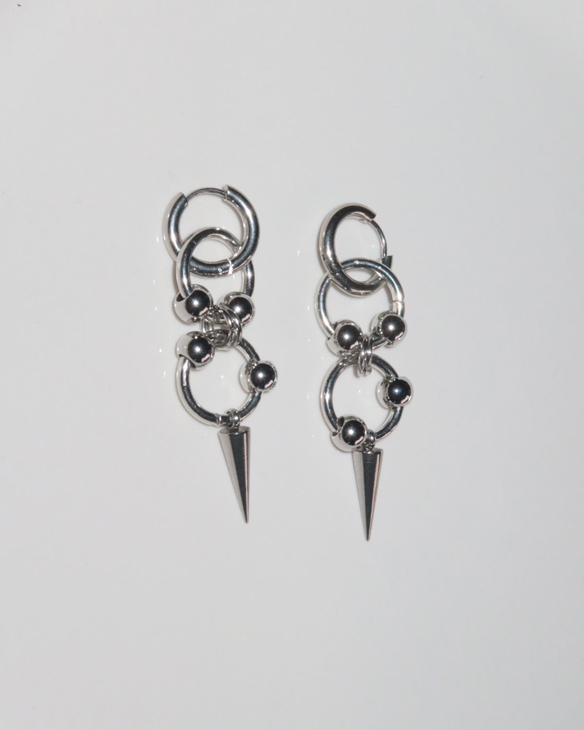 Saki Spike Double Ring Silver Hoop Earrings