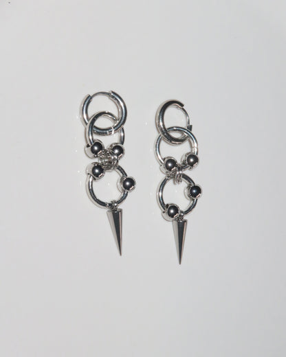 Saki Spike Double Ring Silver Hoop Earrings