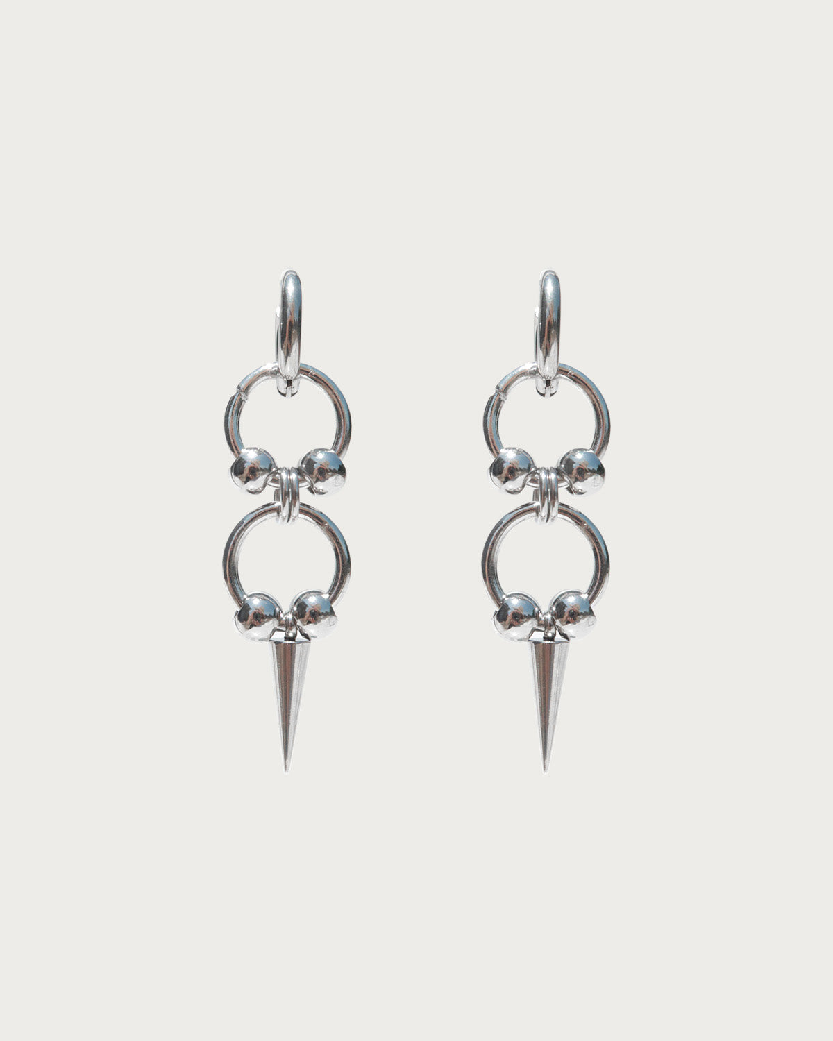 Saki Spike Double Ring Silver Hoop Earrings