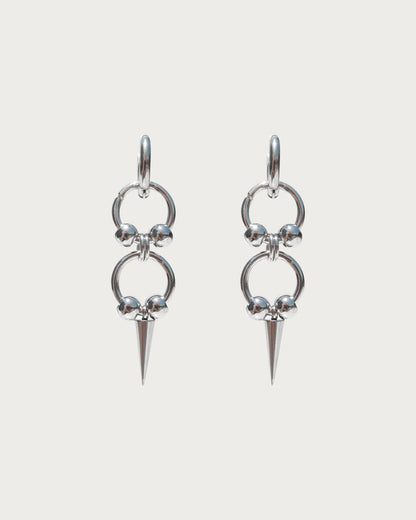 Saki Spike Double Ring Silver Hoop Earrings