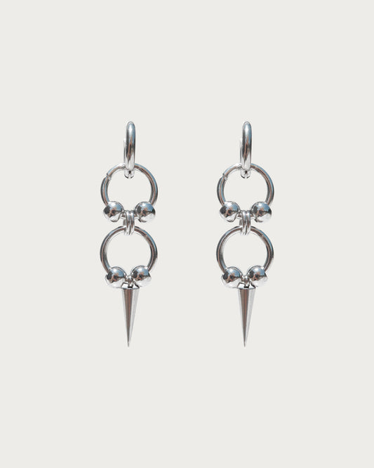 Saki Spike Double Ring Silver Hoop Earrings