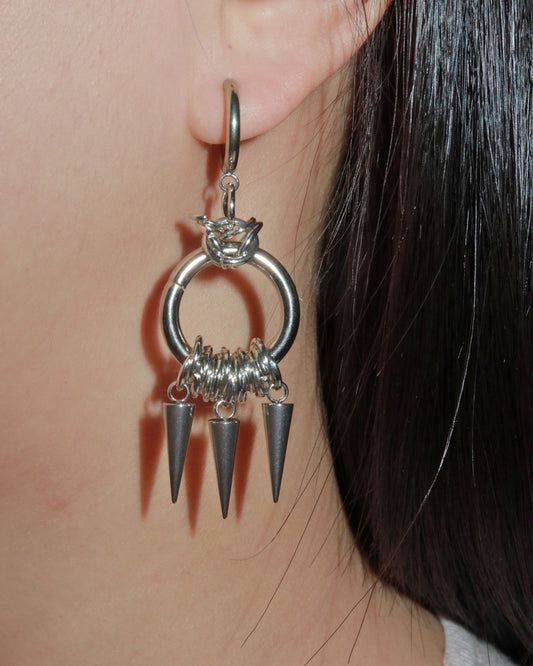 Ruka Spiked Rivet Silver Hoop Earrings