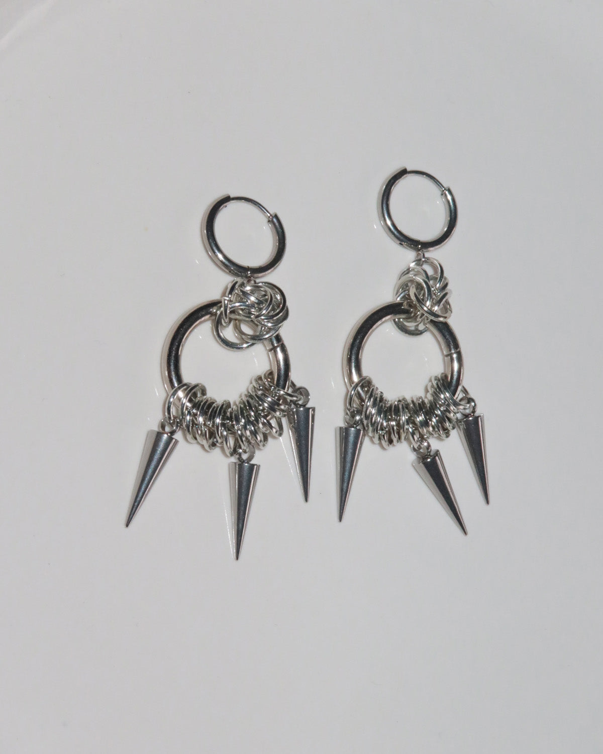 Ruka Spiked Rivet Silver Hoop Earrings