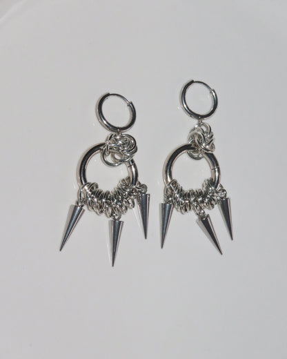 Ruka Spiked Rivet Silver Hoop Earrings