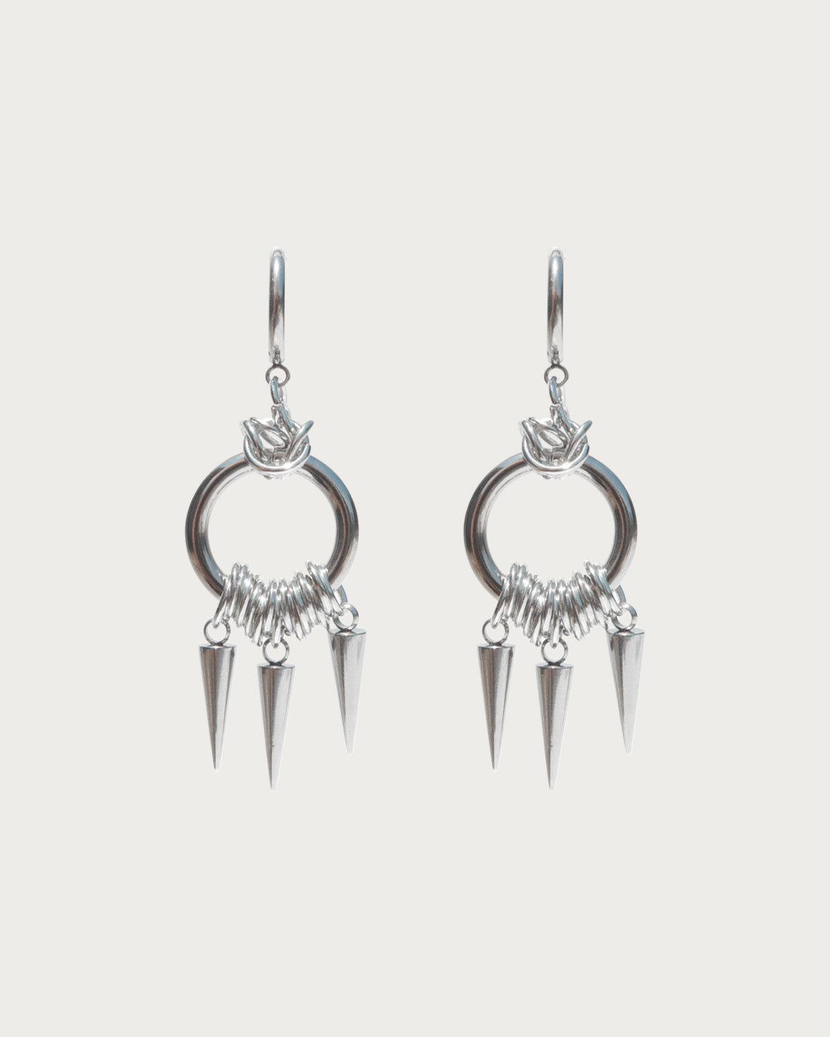 Ruka Spiked Rivet Silver Hoop Earrings