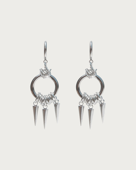 Ruka Spiked Rivet Silver Hoop Earrings
