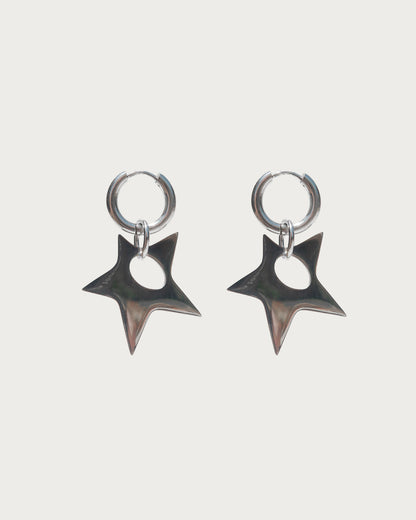 Vega Star Punk Silver Hoop Earrings