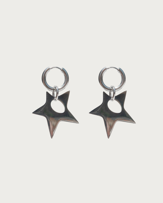Vega Star Punk Silver Hoop Earrings