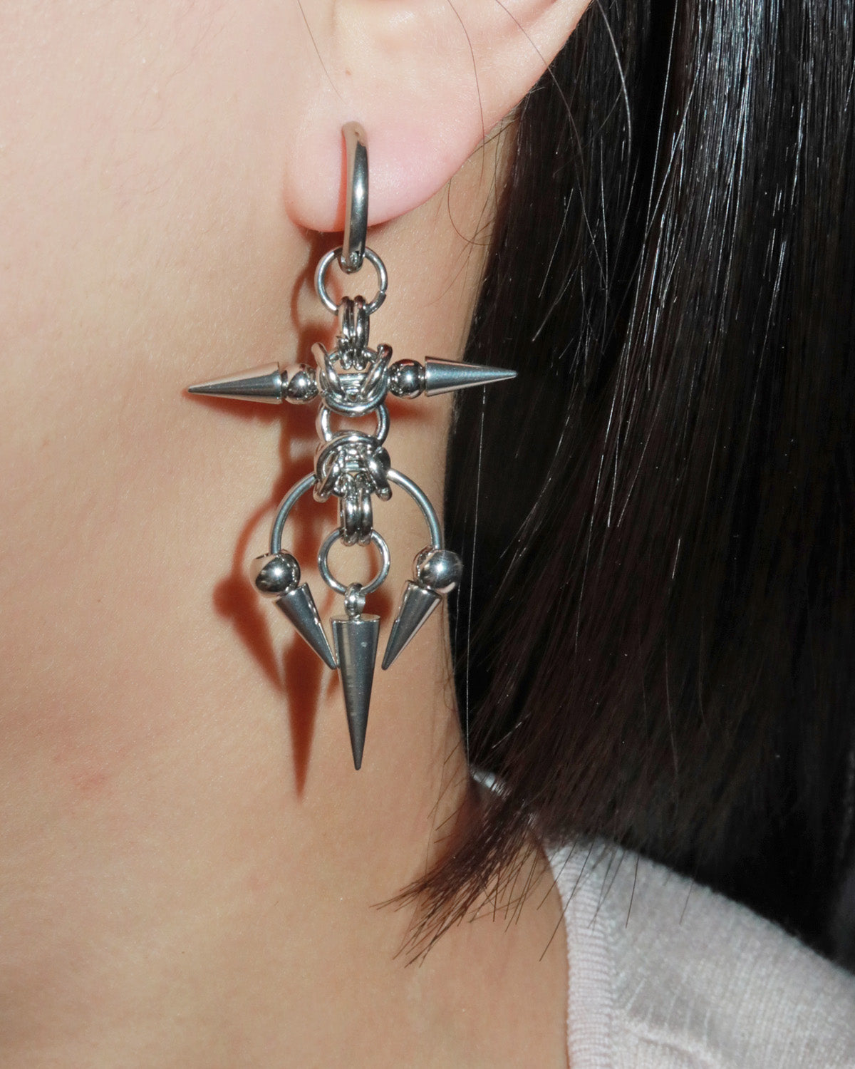Moxie Barbed Thorn Horseshoe Silver Hoop Earrings
