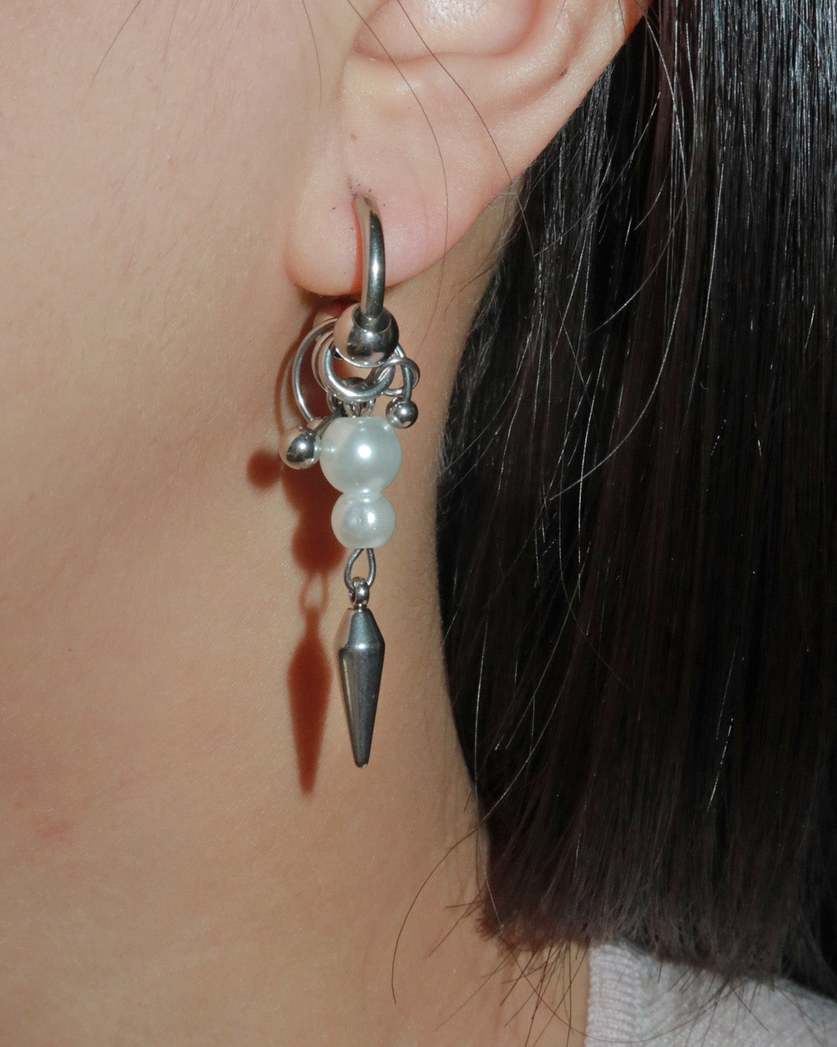 Giselle Pearl Cone Silver Hoop Earrings