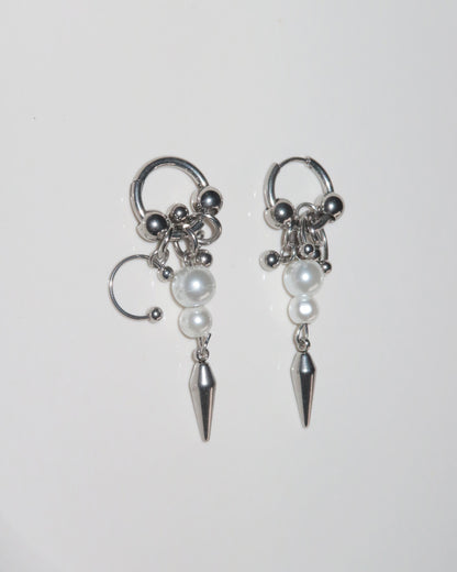 Giselle Pearl Cone Silver Hoop Earrings