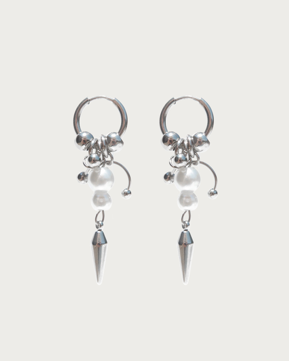 Giselle Pearl Cone Silver Hoop Earrings