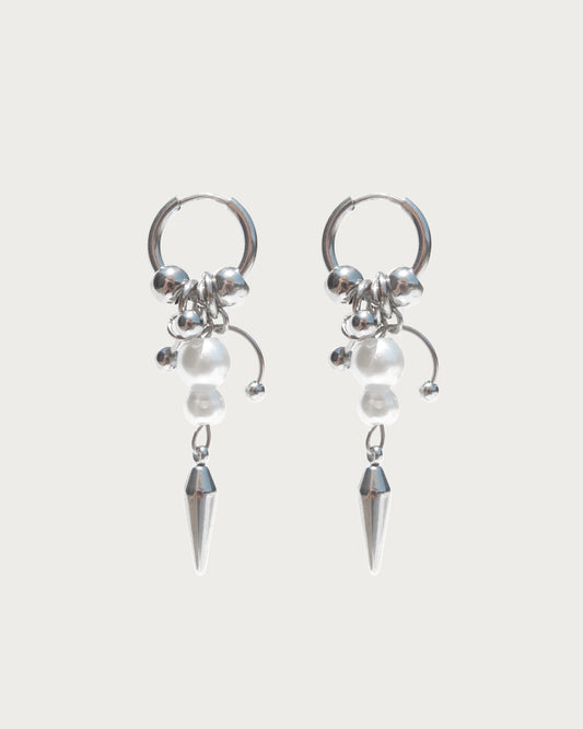 Giselle Pearl Cone Silver Hoop Earrings
