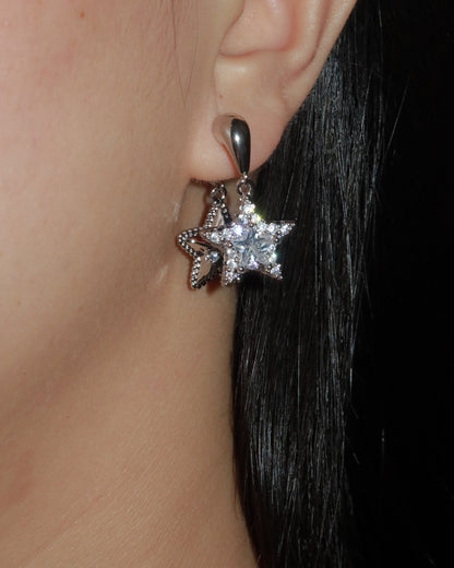 Laura Rhinestone Star Silver Drop Earrings
