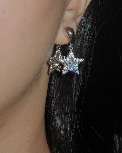 Laura Rhinestone Star Silver Drop Earrings