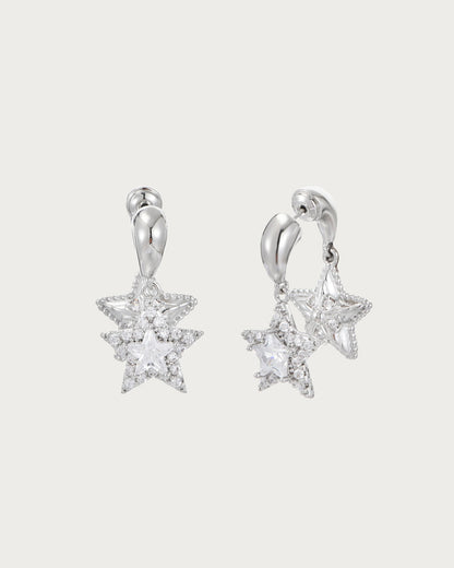 Laura Rhinestone Star Silver Drop Earrings