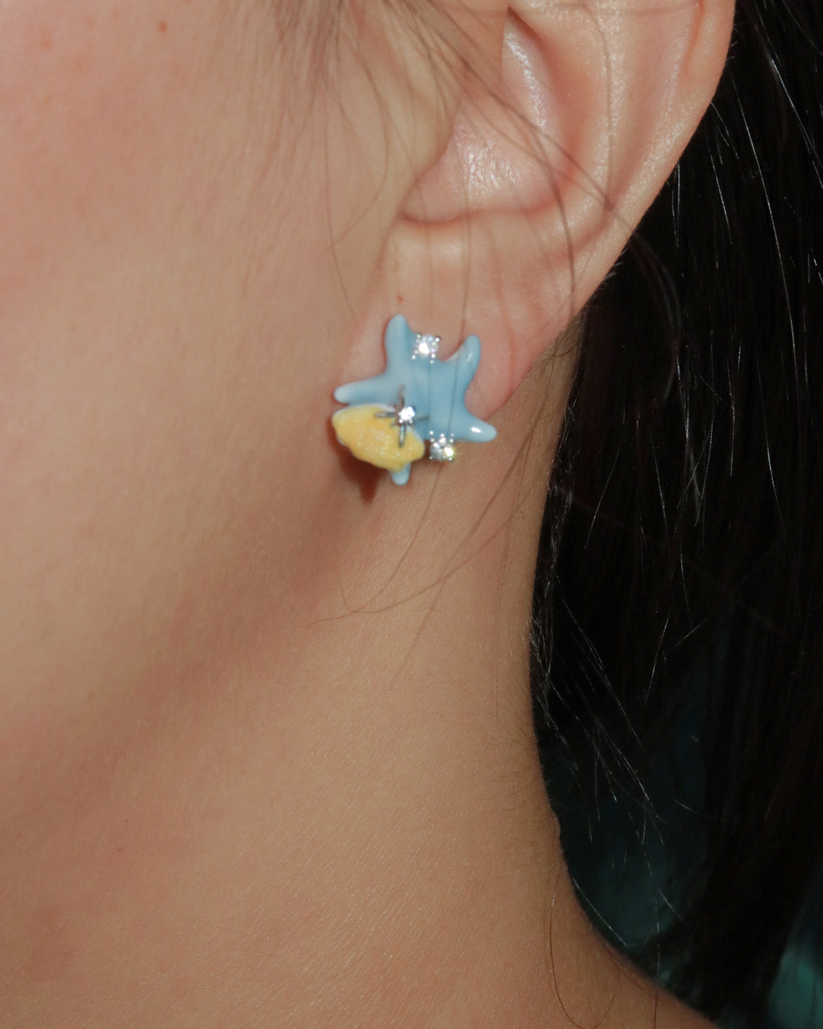 Shelly Blue Starfish Shell Silver Stud Earrings