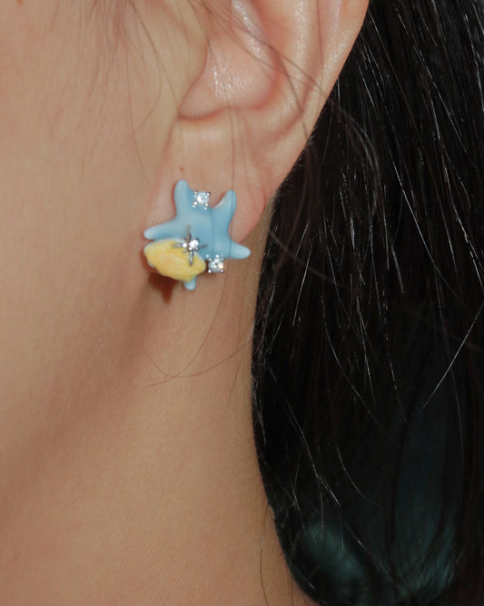 Shelly Blue Starfish Shell Silver Stud Earrings