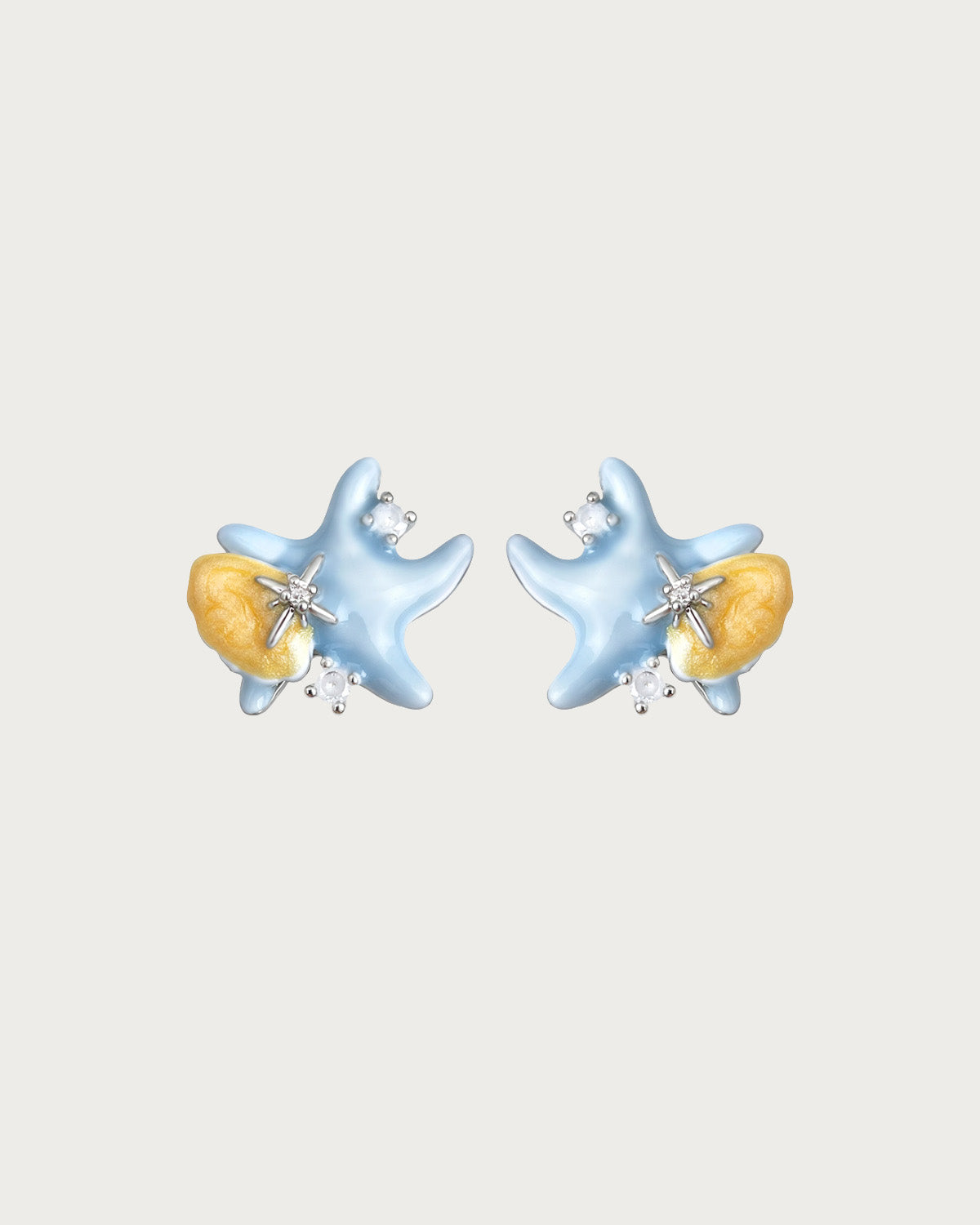 Shelly Blue Starfish Shell Silver Stud Earrings