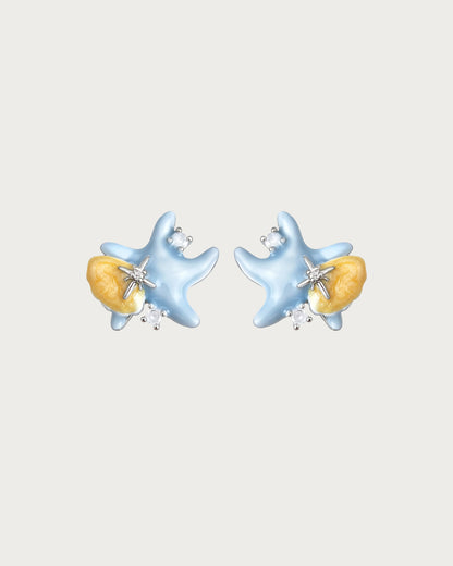 Shelly Blue Starfish Shell Silver Stud Earrings