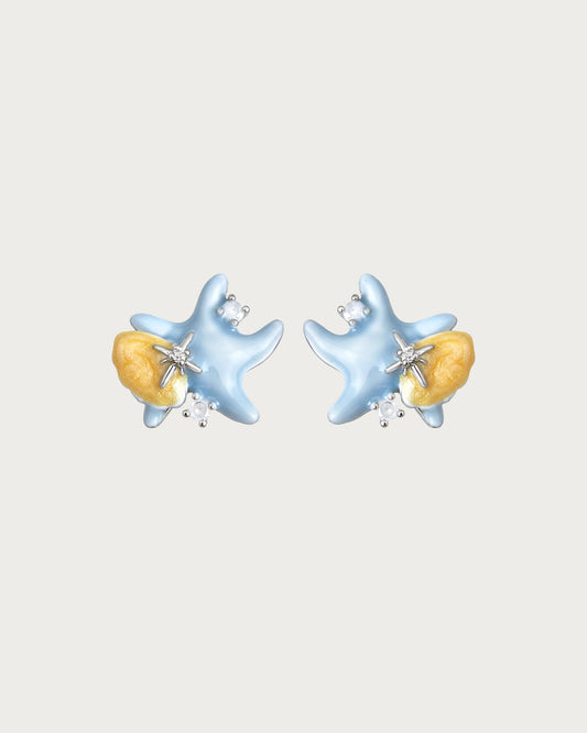 Shelly Blue Starfish Shell Silver Stud Earrings