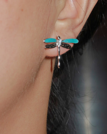 Alouette Blue Dragonfly Silver Stud Earrings