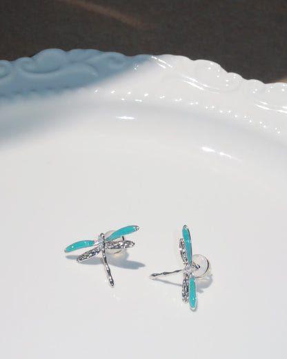 Alouette Blue Dragonfly Silver Stud Earrings