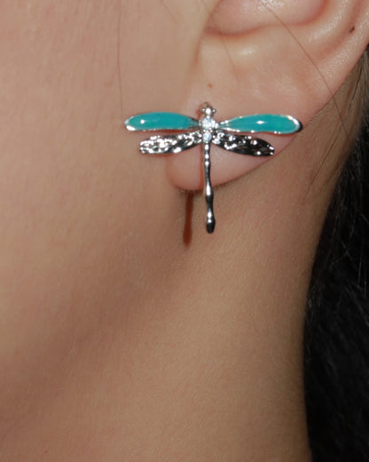 Alouette Blue Dragonfly Silver Stud Earrings